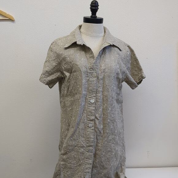 Vintage Relle linen embroidered button down maxi dress size Large - Picture 6 of 6